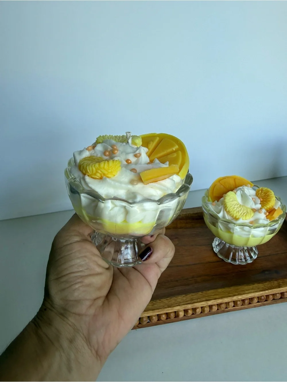 Glass Dessert Coupe - Yellow Pudding Cup with Whipped Top